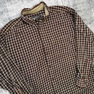 Woolrich Shirt Mens L/XL Brown Plaid Flannel Button Up Y2K Work Chore Outdoors